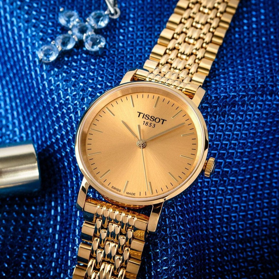 Tissot T Classic Everytime Desire Small Gold Dial Gold Mesh Bracelet Watch For Women - T109.210.33.021.00