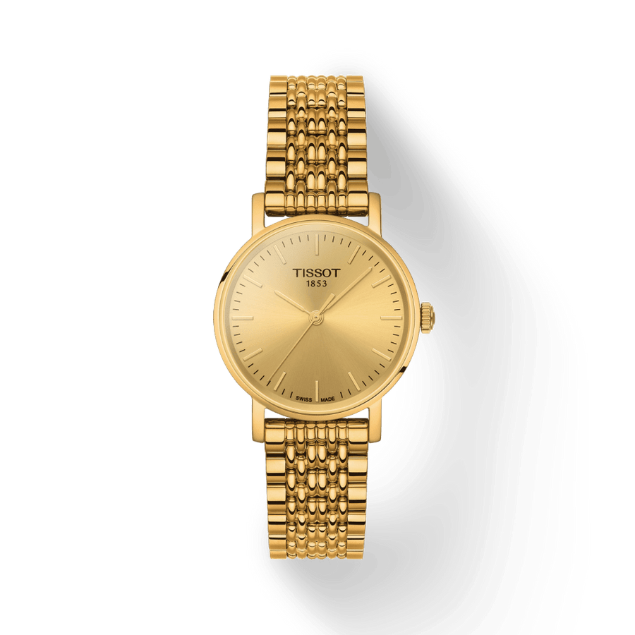 Tissot T Classic Everytime Desire Small Gold Dial Gold Mesh Bracelet Watch For Women - T109.210.33.021.00