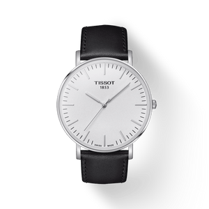 Tissot T Classic Everytime Large White Dial Black Leather Strap Watch For Men - T109.610.16.031.00