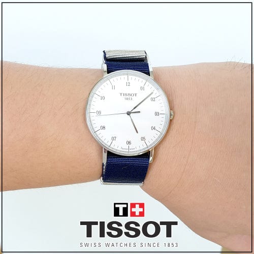 Tissot T Classic Everytime Large White Dial Blue NATO Strap Watch For Men - T109.610.17.037.00