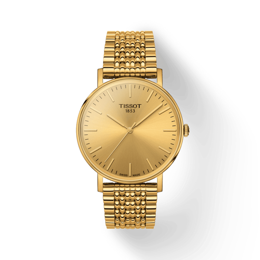 Tissot T Classic Everytime Medium Gold Dial Gold Mesh Bracelet Watch For Men - T109.410.33.021.00