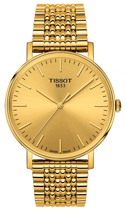 Tissot T Classic Everytime Medium Gold Dial Gold Mesh Bracelet Watch For Men - T109.410.33.021.00