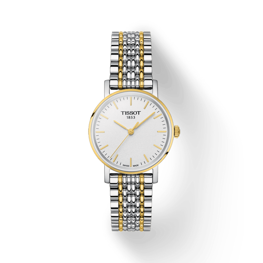Tissot T Classic Everytime Small White Dial Two Tone Mesh Bracelet Watch For Women - T109.210.22.031.00