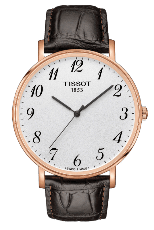 Tissot T Classic Everytime White Dial Black Leather Strap Watch For Men - T109.610.36.032.00