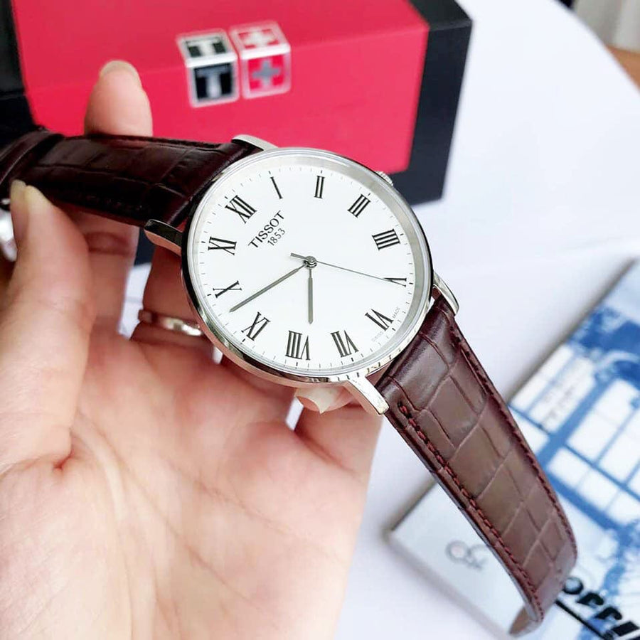 Tissot T Classic Everytime White Dial Brown Leather Strap Watch For Men - T109.410.16.033.00