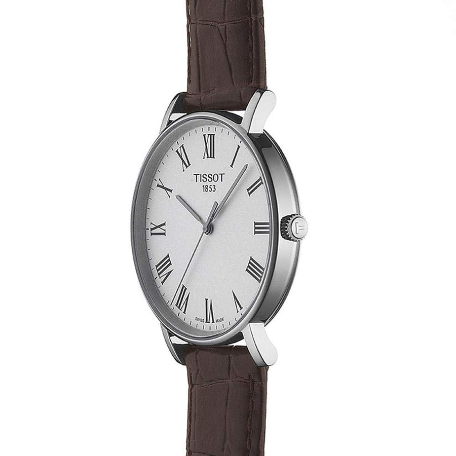 Tissot T Classic Everytime White Dial Brown Leather Strap Watch For Men - T109.410.16.033.00