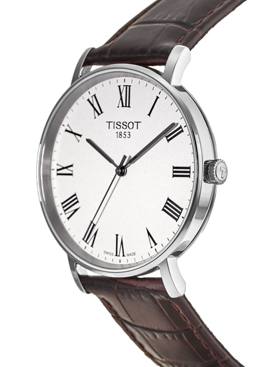 Tissot T Classic Everytime White Dial Brown Leather Strap Watch For Men - T109.410.16.033.00