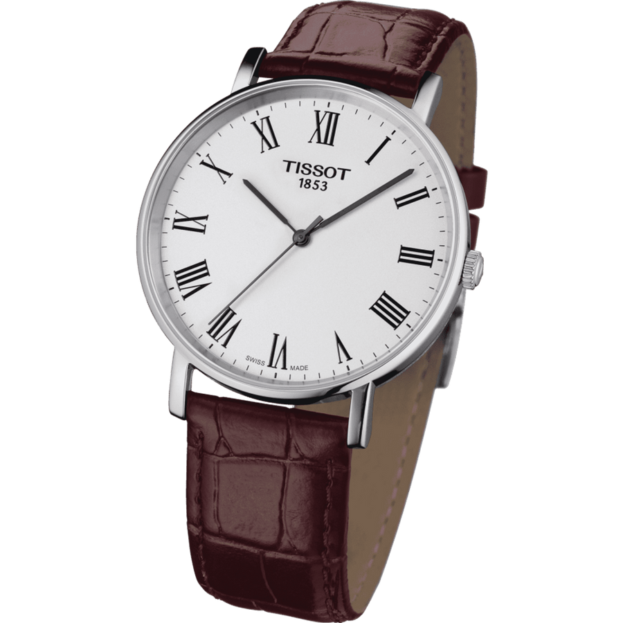 Tissot T Classic Everytime White Dial Brown Leather Strap Watch For Men - T109.410.16.033.00