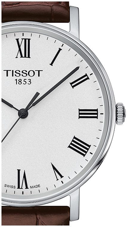 Tissot T Classic Everytime White Dial Brown Leather Strap Watch For Men - T109.410.16.033.00