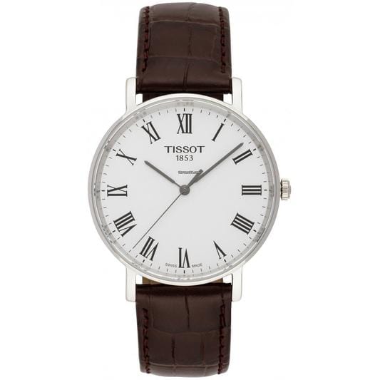 Tissot T Classic Everytime White Dial Brown Leather Strap Watch For Men - T109.410.16.033.00