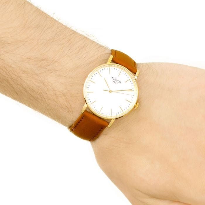 Tissot T Classic Everytime White Dial Brown Leather Strap Watch For Men - T109.410.36.031.00