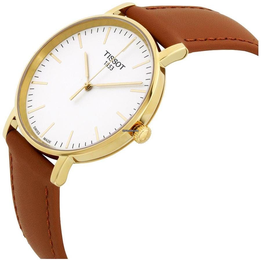 Tissot T Classic Everytime White Dial Brown Leather Strap Watch For Men - T109.410.36.031.00