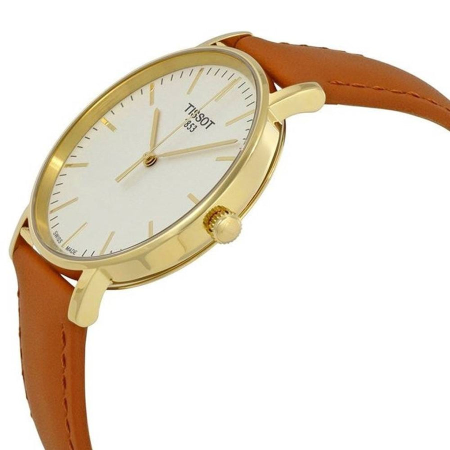 Tissot T Classic Everytime White Dial Brown Leather Strap Watch For Men - T109.410.36.031.00