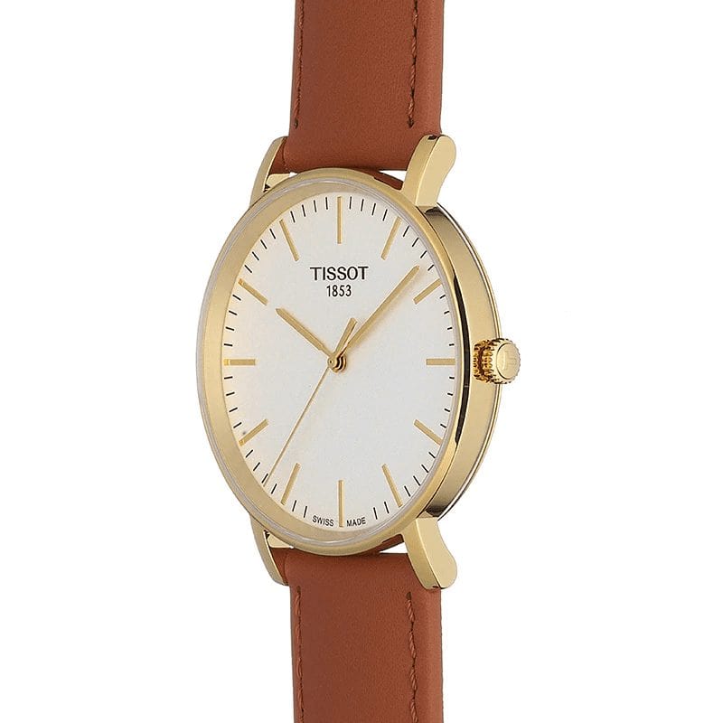 Tissot T Classic Everytime White Dial Brown Leather Strap Watch For Men - T109.410.36.031.00