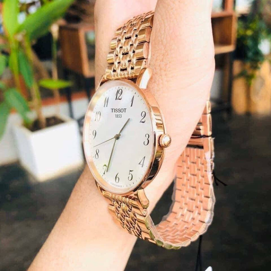 Tissot T Classic Everytime White Dial Rose Gold Mesh Bracelet Watch for Men - T109.610.33.032.00