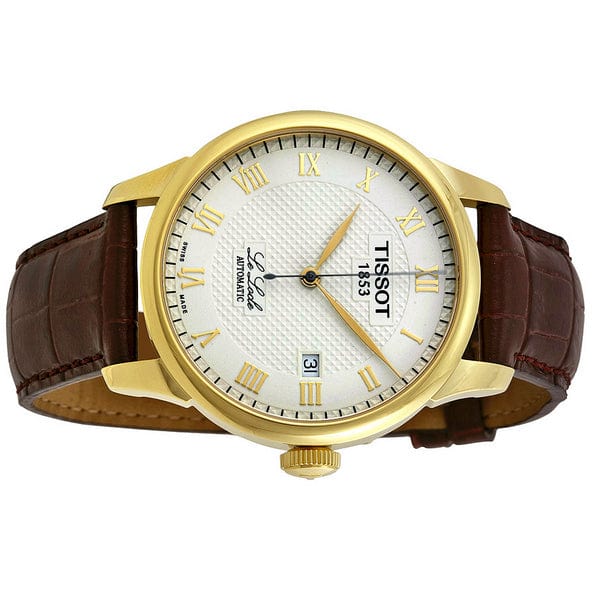 Tissot T Classic Le Locle Automatic Gold Dial Maroon Leather Strap Watch For Men - T41.5.413.73