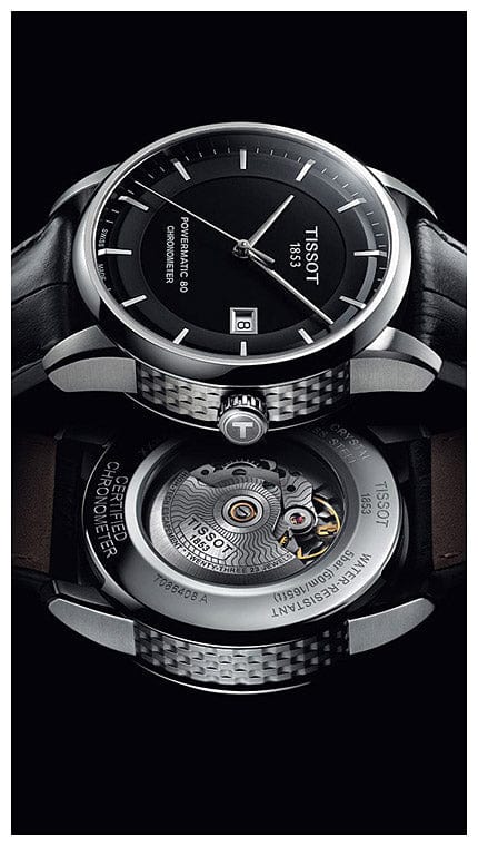 Tissot T Classic Luxury Powermatic 80 Black Dial Black Leather Strap Watch For Men - T086.408.16.051.00