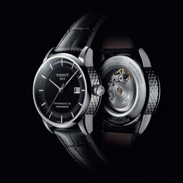 Tissot T Classic Luxury Powermatic 80 Black Dial Black Leather Strap Watch For Men - T086.408.16.051.00