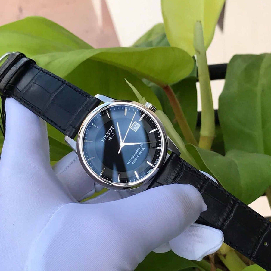 Tissot T Classic Luxury Powermatic 80 Black Dial Black Leather Strap Watch For Men - T086.408.16.051.00