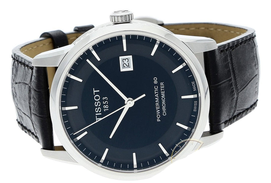 Tissot T Classic Luxury Powermatic 80 Black Dial Black Leather Strap Watch For Men - T086.408.16.051.00
