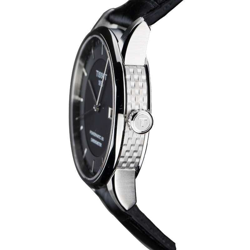 Tissot T Classic Luxury Powermatic 80 Black Dial Black Leather Strap Watch For Men - T086.408.16.051.00