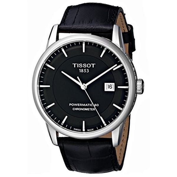 Tissot T Classic Luxury Powermatic 80 Black Dial Black Leather Strap Watch For Men - T086.408.16.051.00