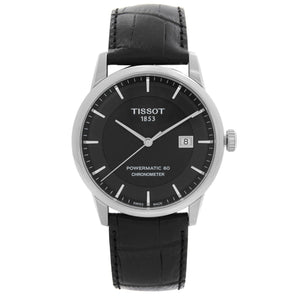 Tissot T Classic Luxury Powermatic 80 Black Dial Black Leather Strap Watch For Men - T086.408.16.051.00