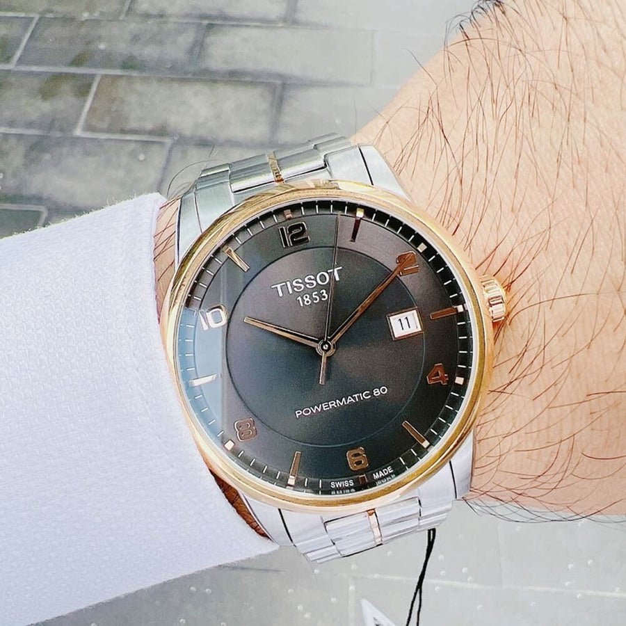 Tissot T Classic Luxury Powermatic 80 Black Dial Silver Steel Strap Watch For Men - T086.407.22.067.00
