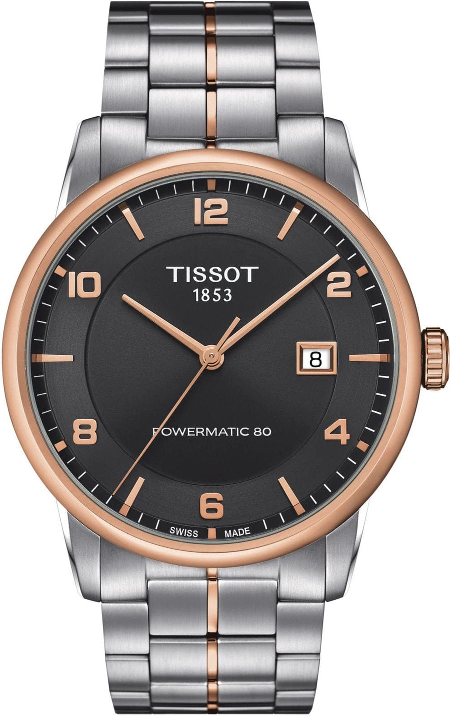 Tissot T Classic Luxury Powermatic 80 Black Dial Silver Steel Strap Watch For Men - T086.407.22.067.00