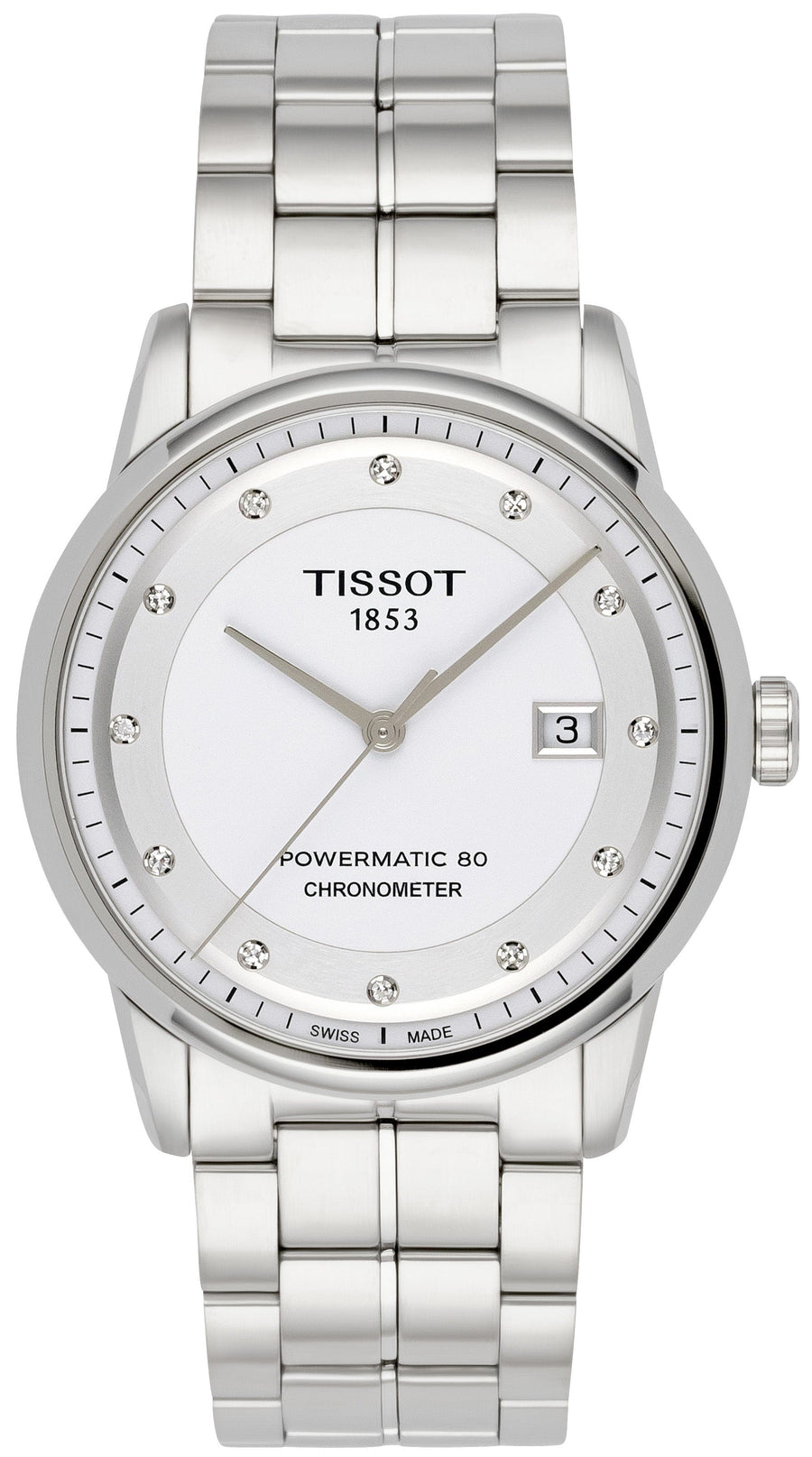 Tissot T Classic Luxury Powermatic 80 White Dial Silver Steel Strap Watch For Men - T086.408.11.016.00