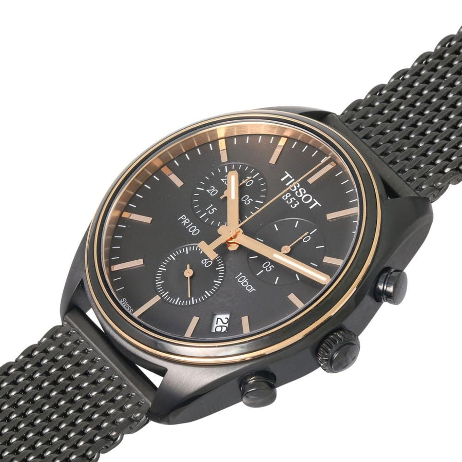 Tissot T Classic PR 100 Chronograph Anthracite Black Dial Black Mesh Bracelet Watch For Men - T101.417.23.061.00