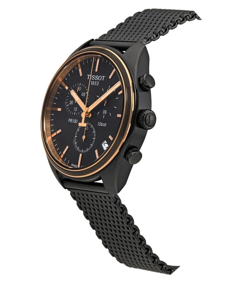 Tissot T Classic PR 100 Chronograph Anthracite Black Dial Black Mesh Bracelet Watch For Men - T101.417.23.061.00