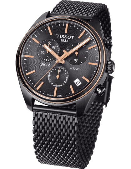 Tissot T Classic PR 100 Chronograph Anthracite Black Dial Black Mesh Bracelet Watch For Men - T101.417.23.061.00