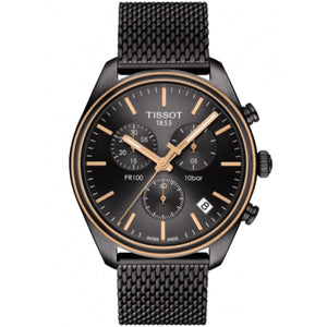 Tissot T Classic PR 100 Chronograph Anthracite Black Dial Black Mesh Bracelet Watch For Men - T101.417.23.061.00