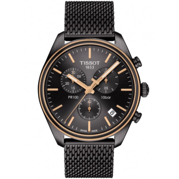 Tissot T Classic PR 100 Chronograph Anthracite Black Dial Black Mesh Bracelet Watch For Men - T101.417.23.061.00