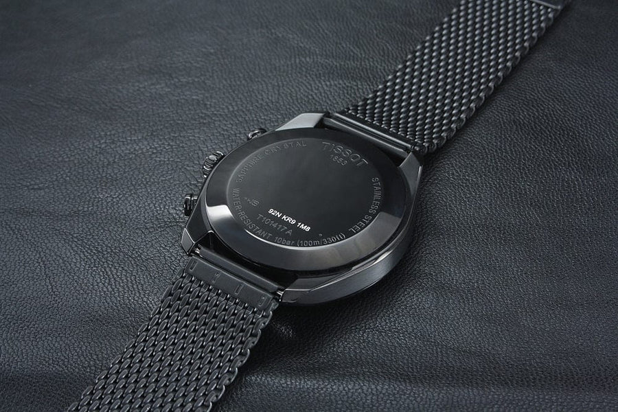 Tissot T Classic PR 100 Chronograph Black Dial Black Mesh Bracelet Watch For Men - T101.417.33.051.00