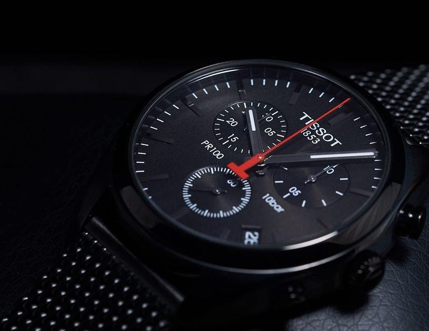 Tissot T Classic PR 100 Chronograph Black Dial Black Mesh Bracelet Watch For Men - T101.417.33.051.00