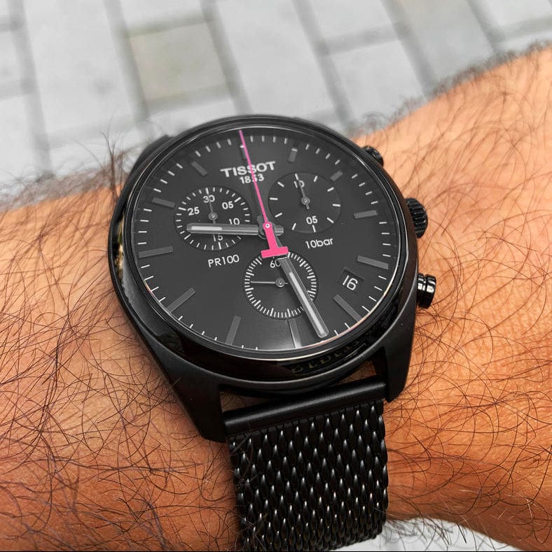 Tissot T Classic PR 100 Chronograph Black Dial Black Mesh Bracelet Watch For Men - T101.417.33.051.00