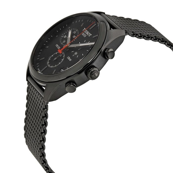 Tissot T Classic PR 100 Chronograph Black Dial Black Mesh Bracelet Watch For Men - T101.417.33.051.00