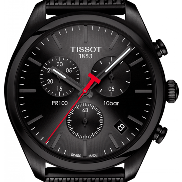 Tissot T Classic PR 100 Chronograph Black Dial Black Mesh Bracelet Watch For Men - T101.417.33.051.00