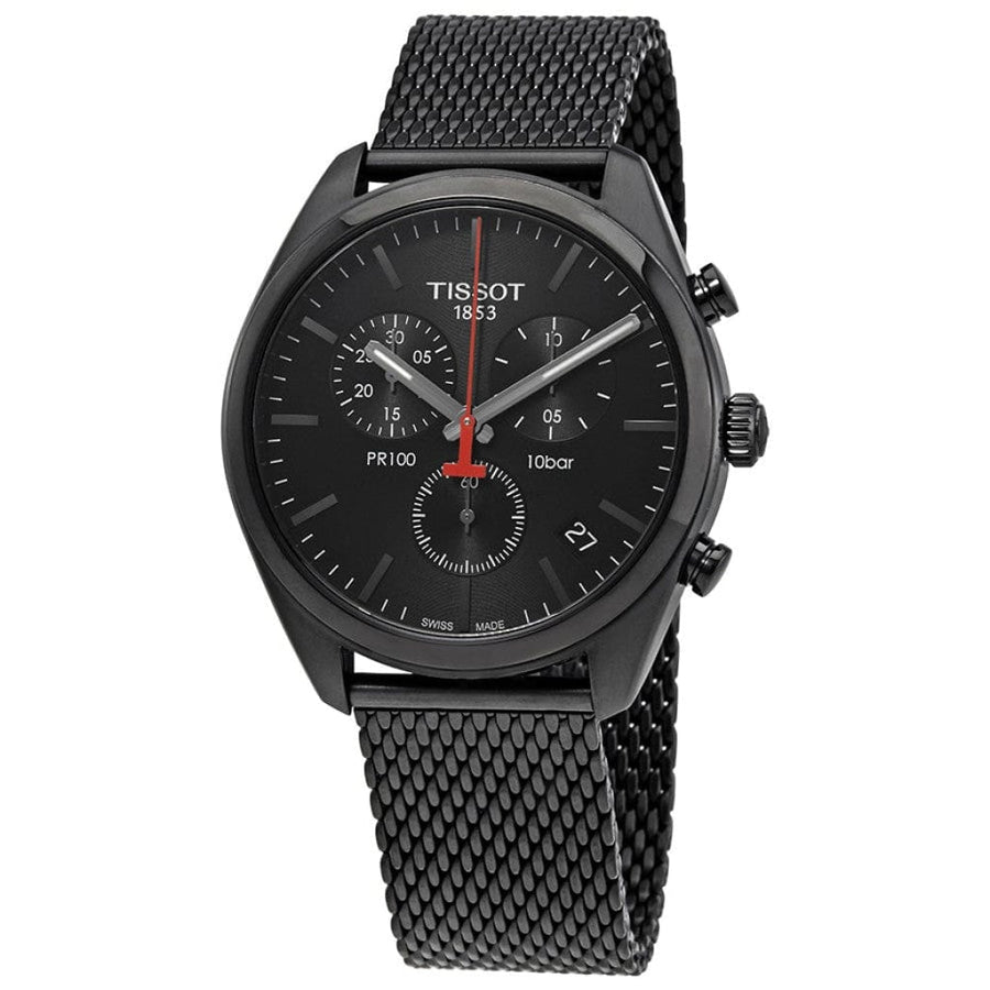 Tissot T Classic PR 100 Chronograph Black Dial Black Mesh Bracelet Watch For Men - T101.417.33.051.00