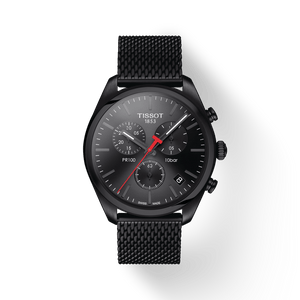 Tissot T Classic PR 100 Chronograph Black Dial Black Mesh Bracelet Watch For Men - T101.417.33.051.00