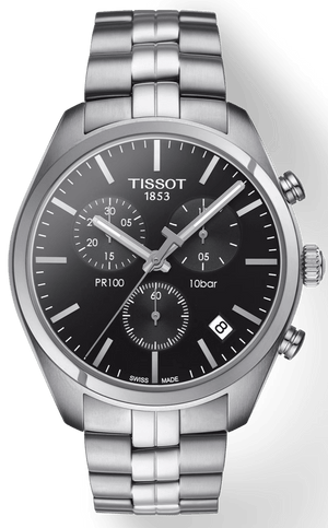 Tissot T Classic PR 100 Chronograph Black Dial Silver Steel Strap Watch for Men - T101.417.11.051.00