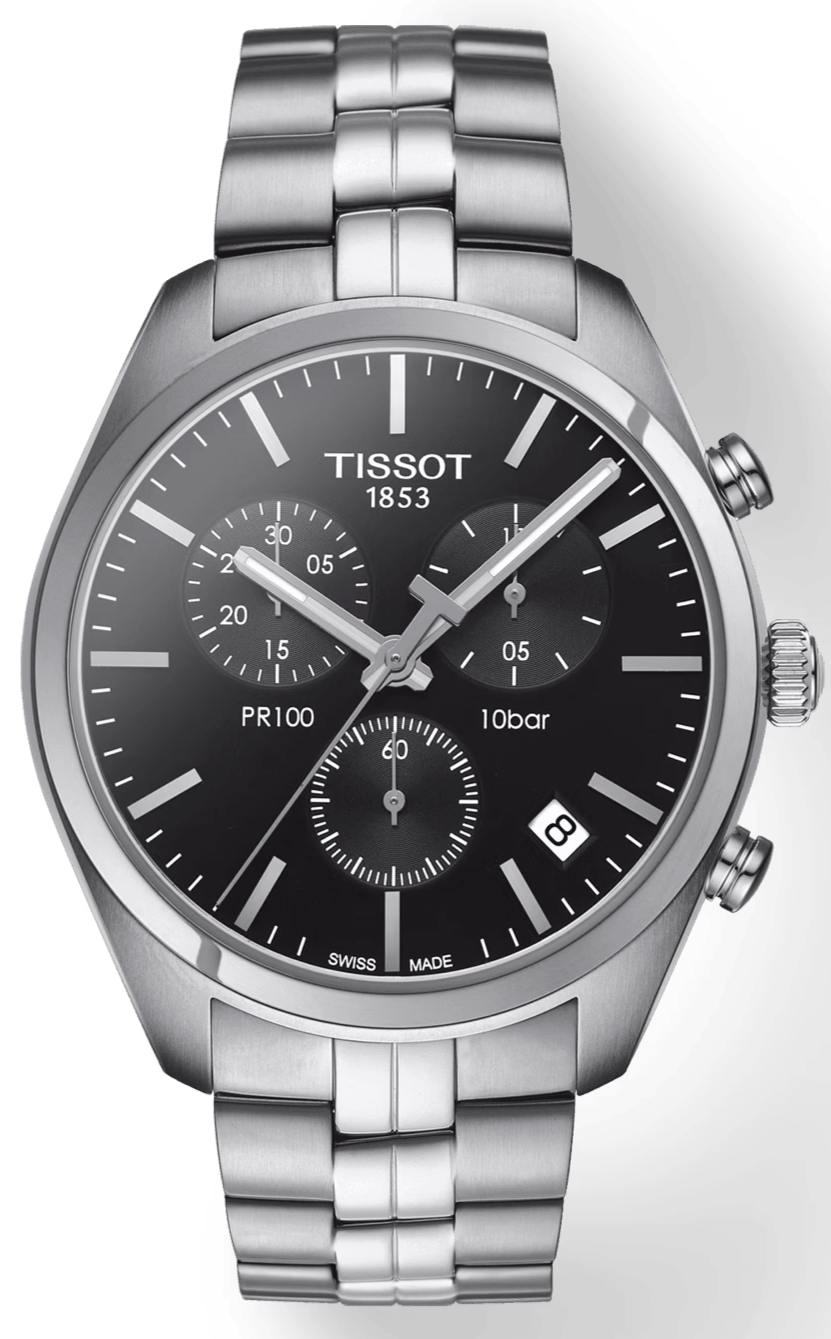 Tissot T Classic PR 100 Chronograph Black Dial Silver Steel Strap Watch for Men - T101.417.11.051.00