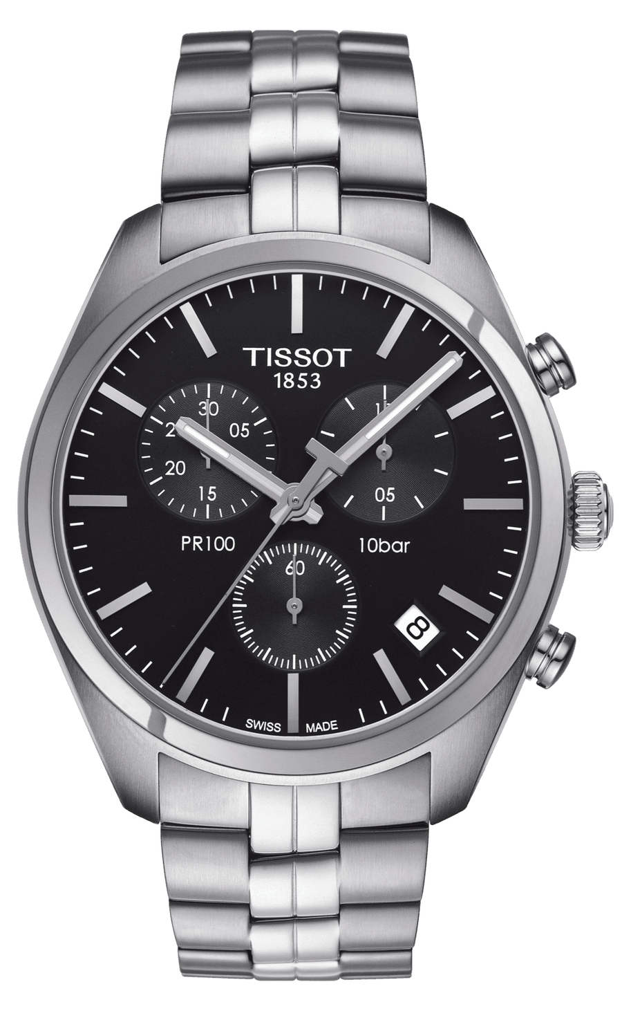Tissot T Classic PR 100 Chronograph Black Dial Silver Steel Strap Watch for Men - T101.417.11.051.00