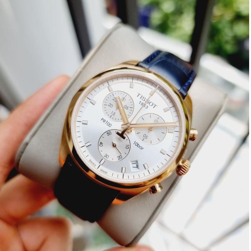 Tissot T Classic PR 100 Chronograph Silver Dial Black Leather Strap Watch for Men - T101.417.36.031.00