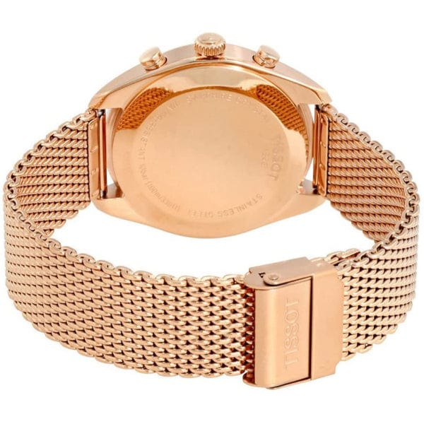 Tissot T Classic PR 100 Chronograph Silver Dial Rose Gold Mesh Bracelet Watch For Men - T101.417.33.031.01
