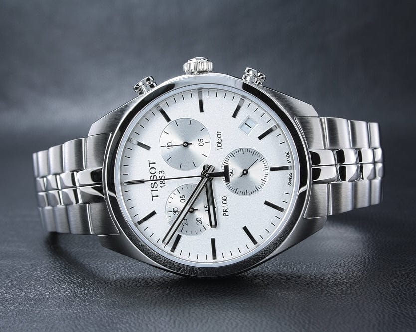 Tissot T Classic PR 100 Chronograph Silver Dial Silver Steel Strap Watch For Men - T101.417.11.031.00