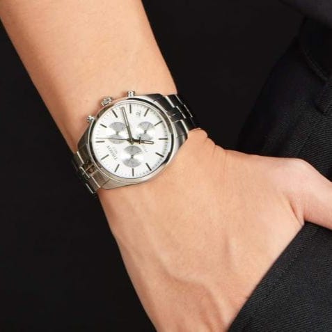 Tissot T Classic PR 100 Chronograph Silver Dial Silver Steel Strap Watch For Men - T101.417.11.031.00