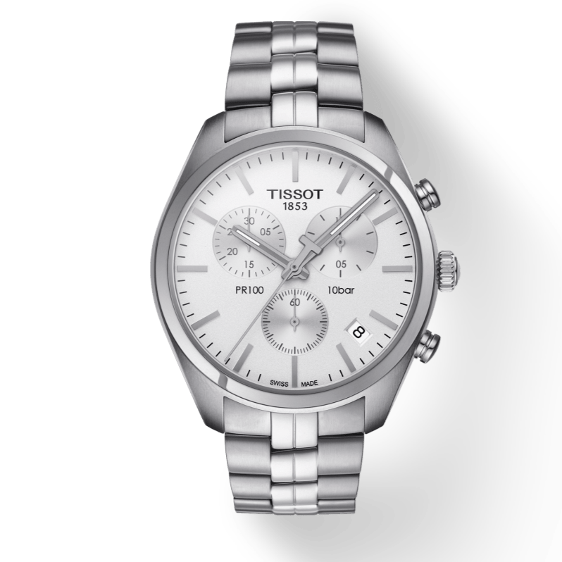 Tissot T Classic PR 100 Chronograph Silver Dial Silver Steel Strap Watch For Men - T101.417.11.031.00
